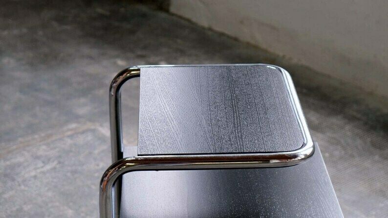 Bauhaus Bedside Table In Black With Chromed Tubular Steel photo 914.0