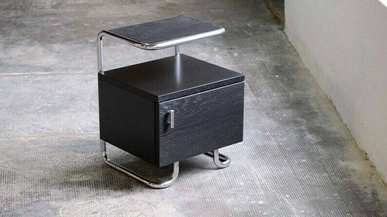 Bauhaus Bedside Table In Black With Chromed Tubular Steel photo vintage