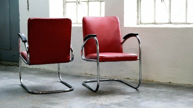 Bauhaus Armchair, Mauser Rs7 Cantilever Chair With Red Imitation Leather Covers (#2 Of 2) photo Furniture