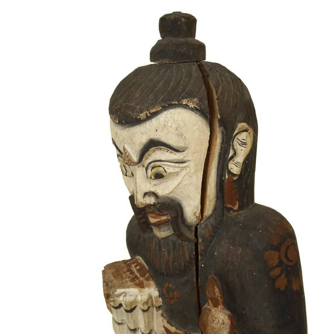 Hindu God Carved Wood Temple Figurine, Bali Souvenir Statue, Spiritual Asian Home Decor photo vintage