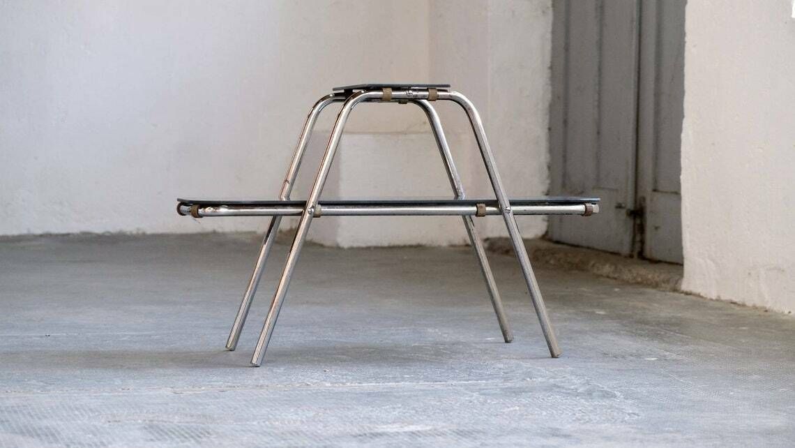 Small Bauhaus Flower Bench With Black Glass Plates photo for sale