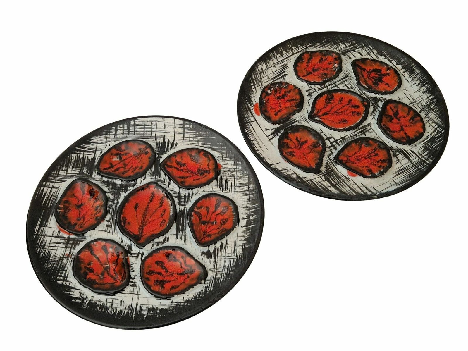 Vintage French Pornic Oyster Plates, Set Of 2, Mid Century Ceramic Seafood Serving Platters photo for sale