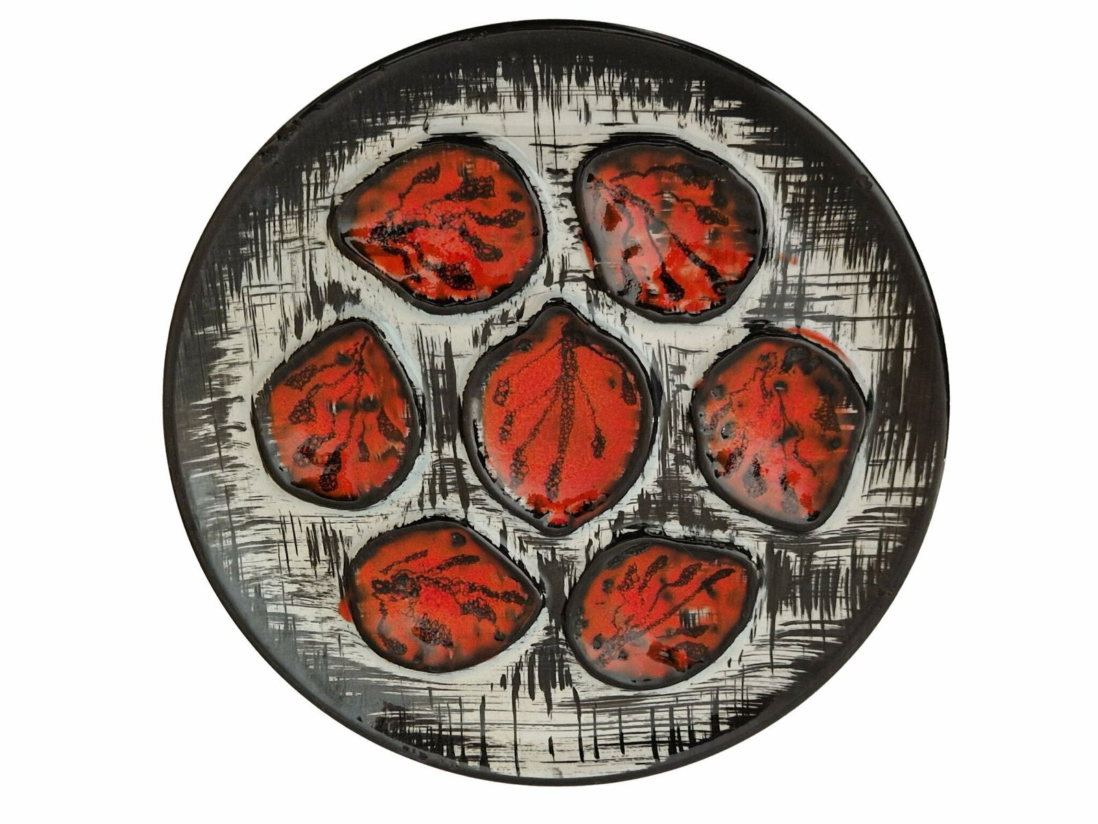 Vintage French Pornic Oyster Plates, Set Of 2, Mid Century Ceramic Seafood Serving Platters photo 106.0