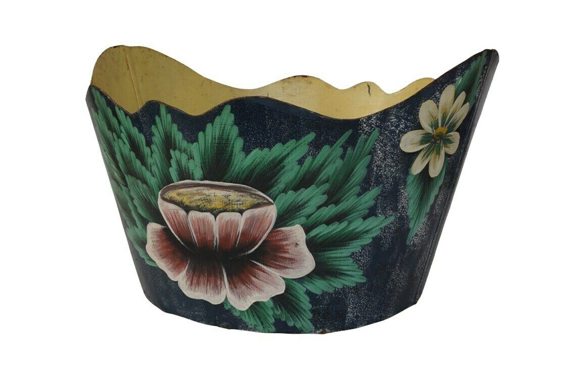 French Tole Planter Cache Pot, Vintage Hand Painted Monteith Wine Bottle Chiller photo 276.0