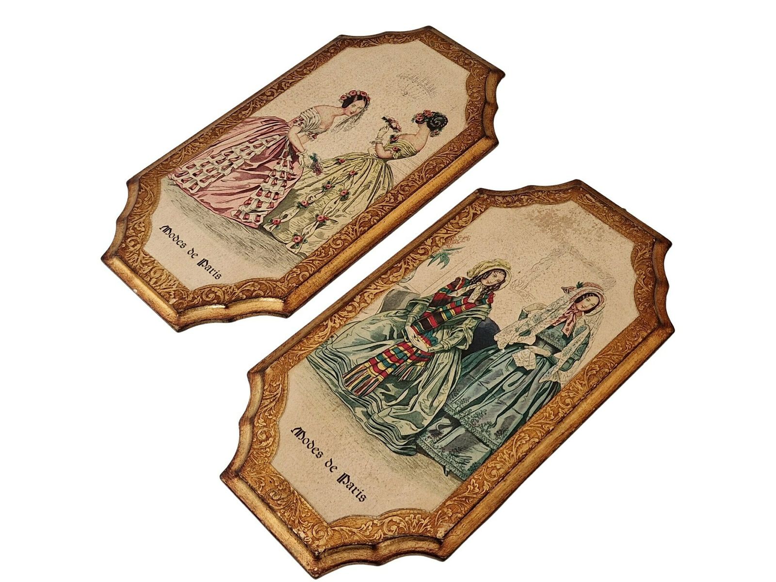 Florentine Modes De Paris Wall Hanging Plaques, Set Of 2, 19th Century Style French Fashion Prints photo buy