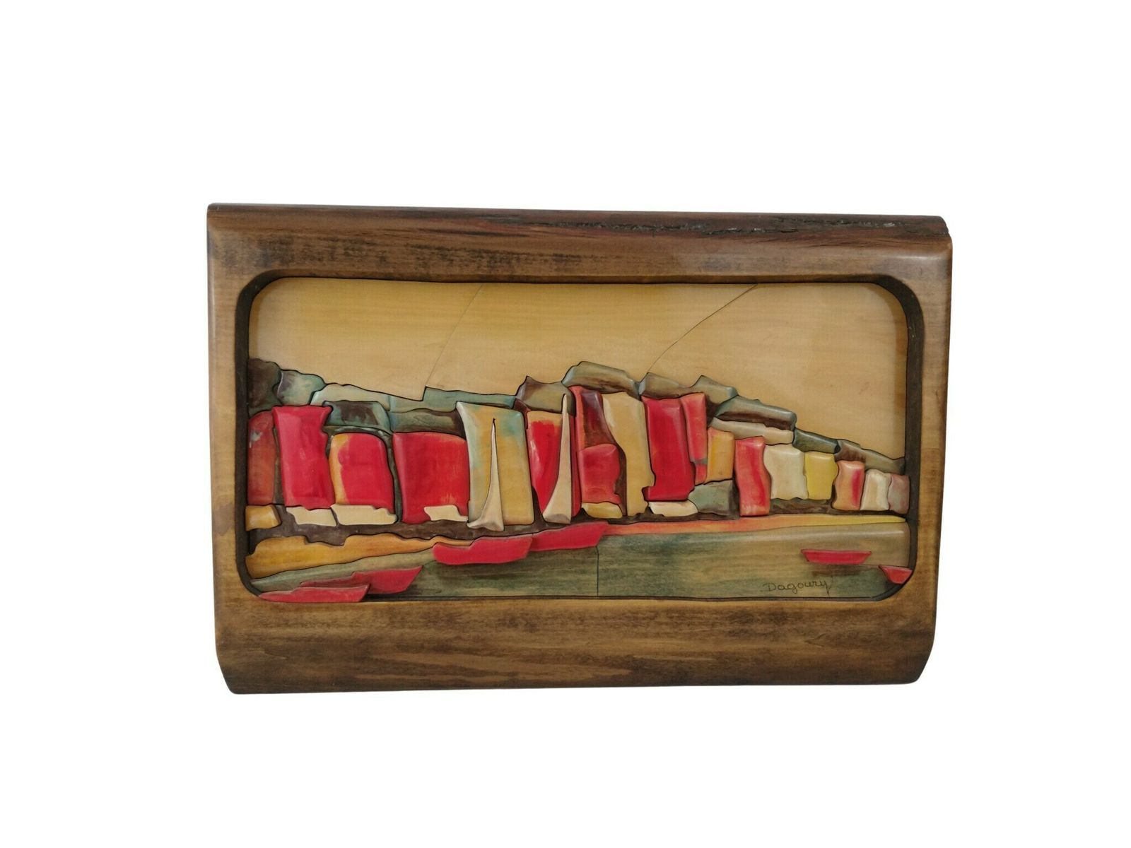 3d Abstract Seascape With Sailing Boats Wall Art Plaque, Vintage French Hand Carved Wood Nautical Panel photo furniture