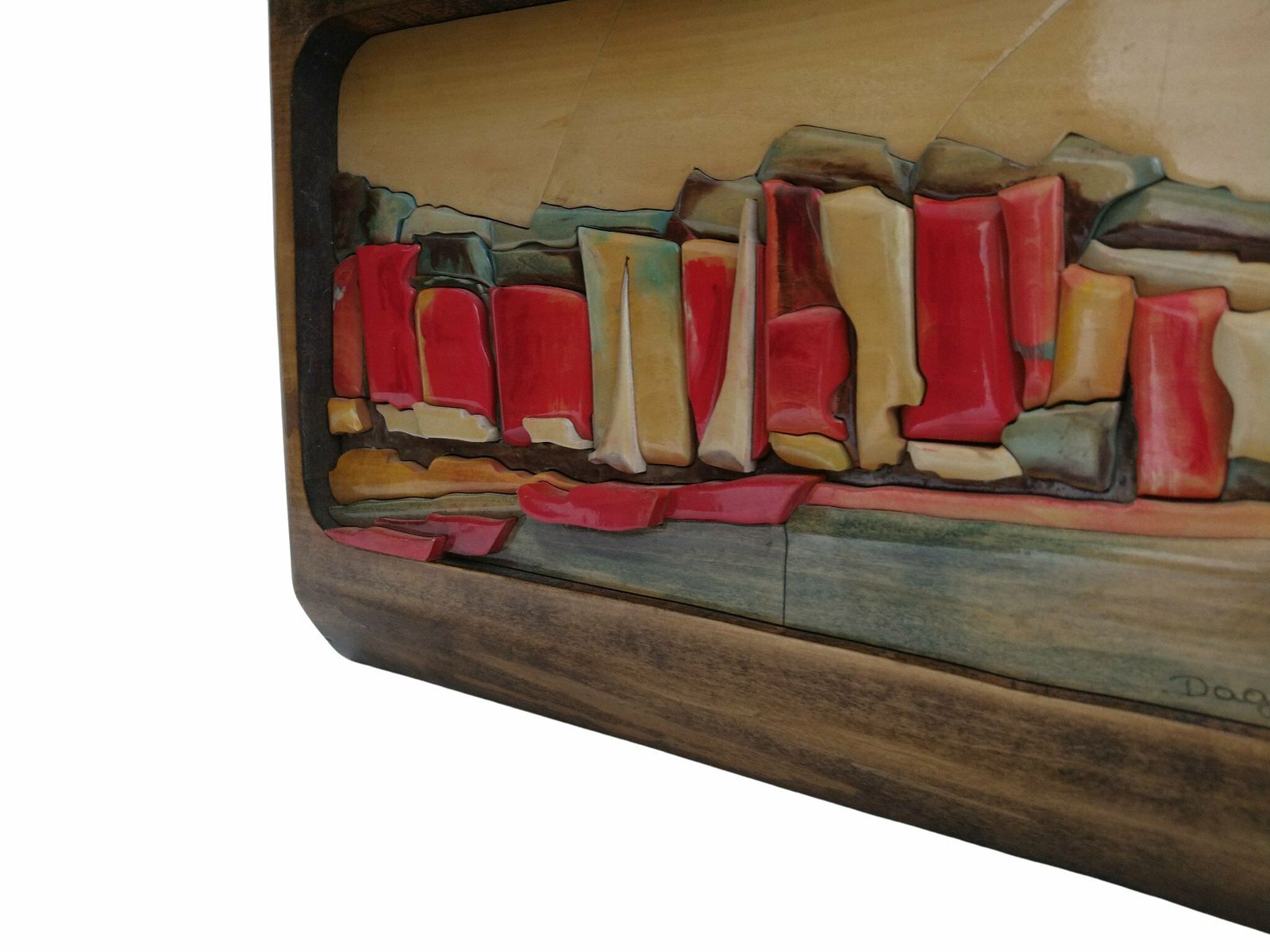 3d Abstract Seascape With Sailing Boats Wall Art Plaque, Vintage French Hand Carved Wood Nautical Panel photo 276.0