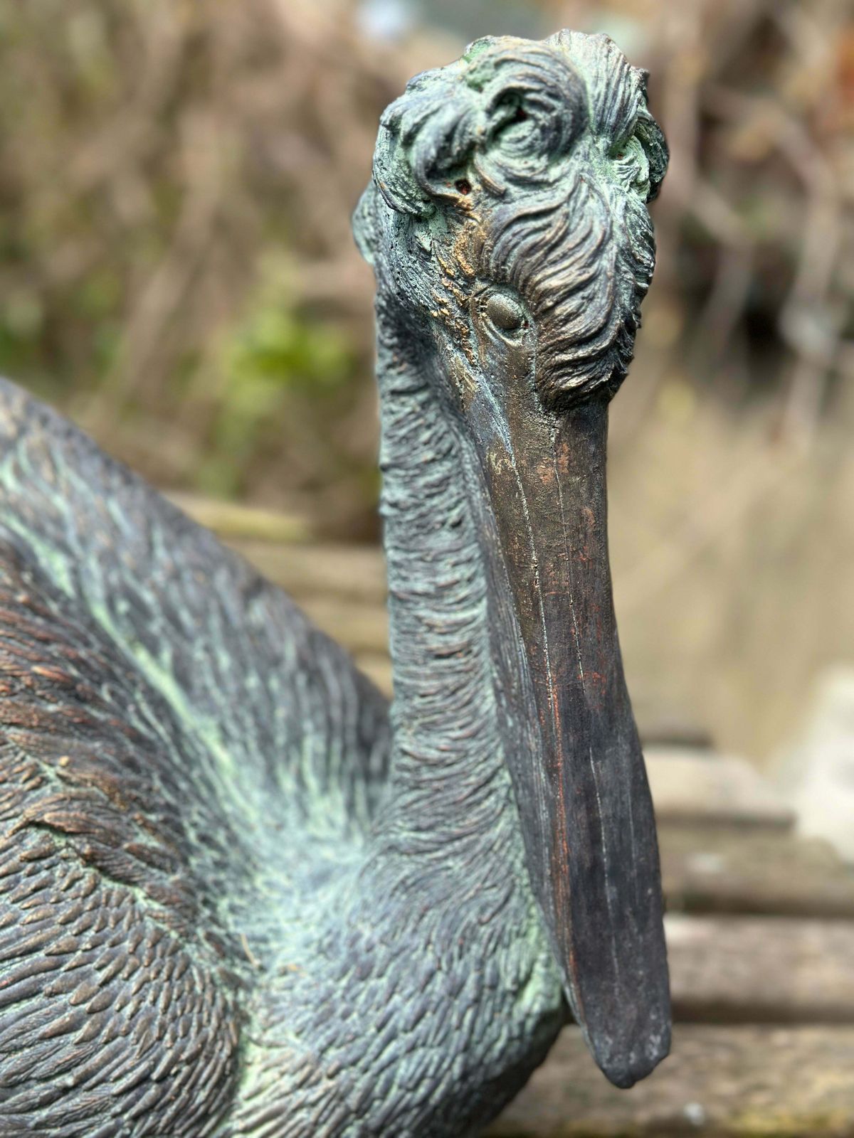 Beautiful Architectural Verdigris Bronzed Garden/Interior Sculpture/Statue Pelican With Fabulous Detailing photo 695.0