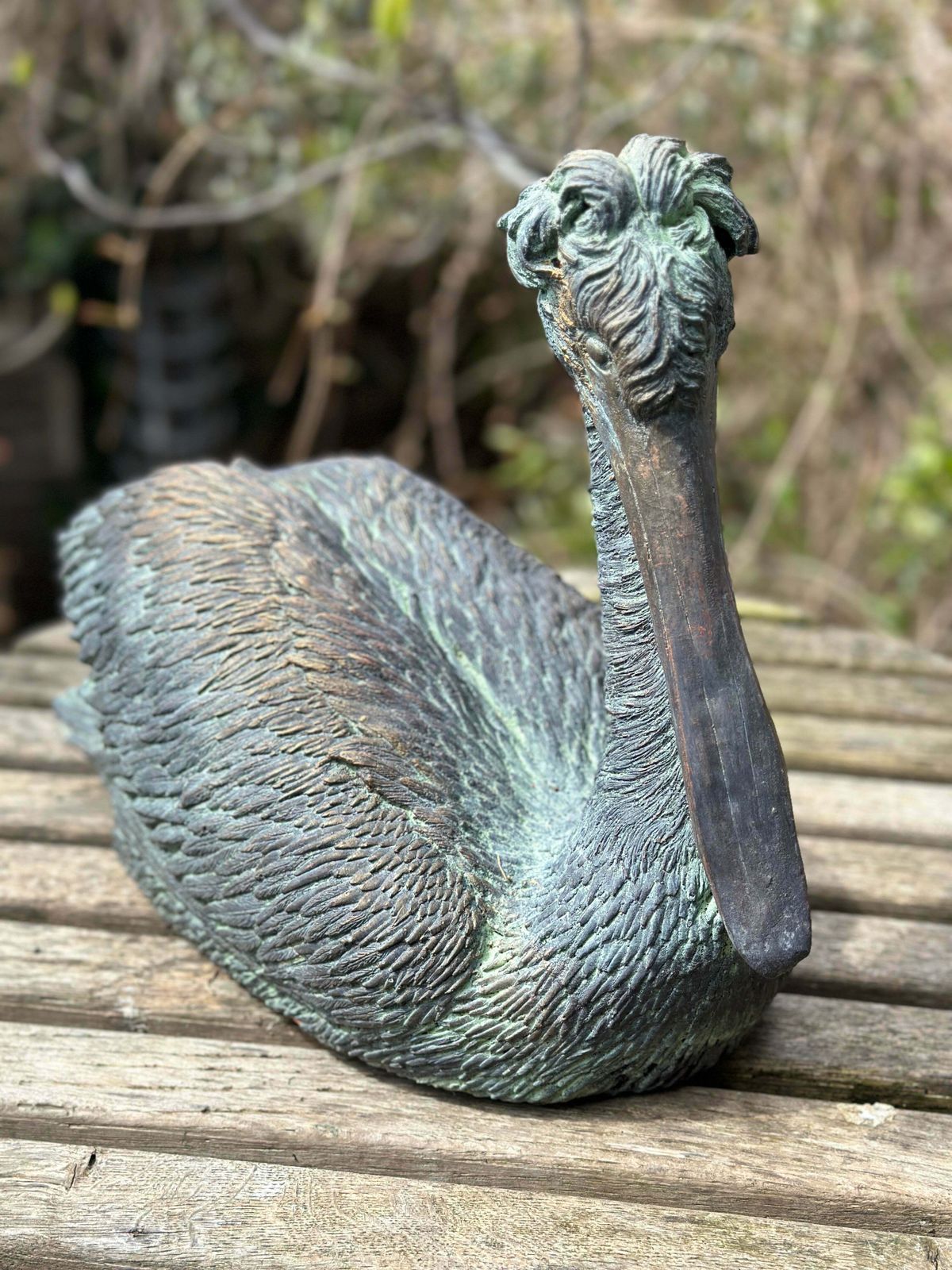 photo furniture Beautiful Architectural Verdigris Bronzed Garden/Interior Sculpture/Statue Pelican With Fabulous Detailing