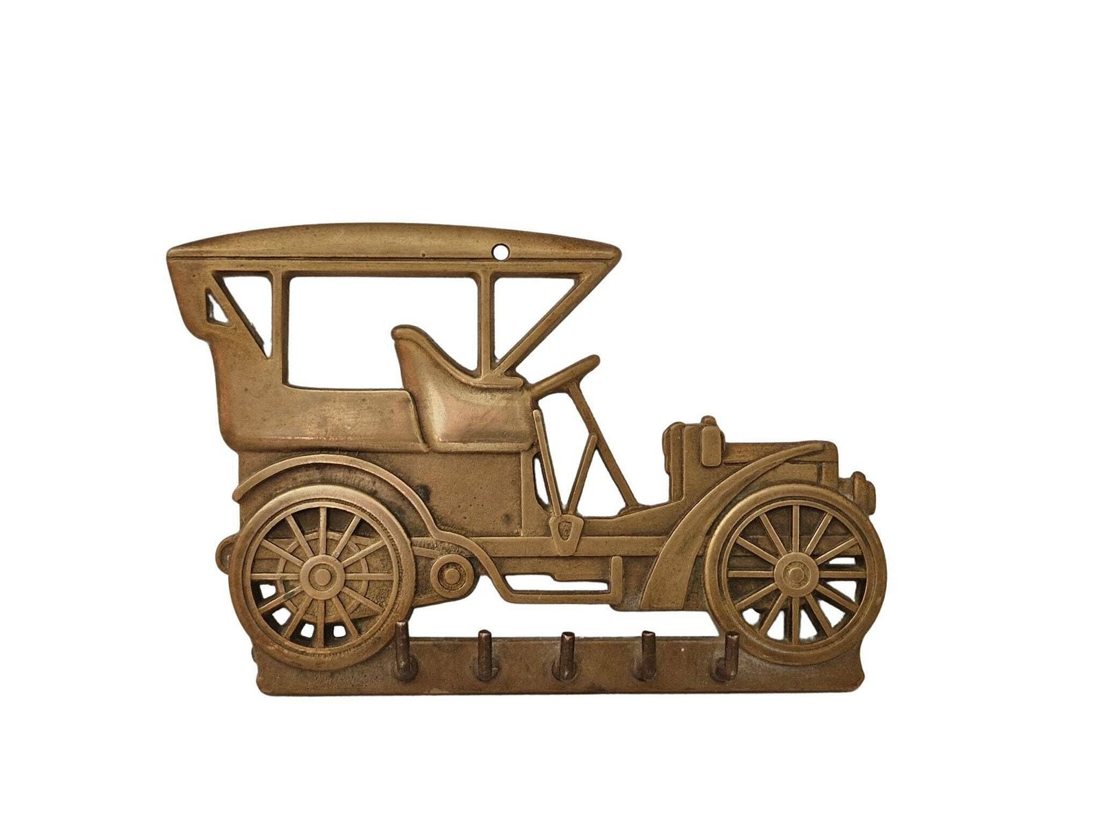 Brass Car Key Display Rack With 5 Hooks, Motorist Wall Hanging Decor