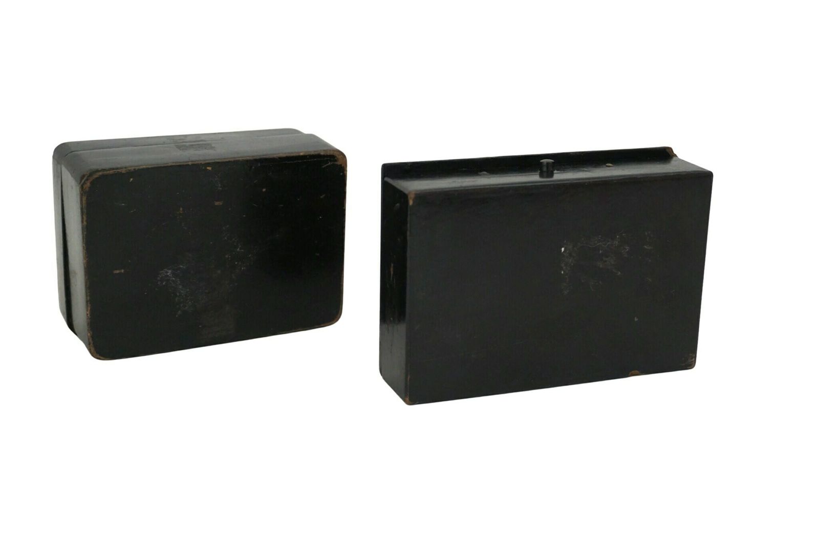 Antique French Lacquered Thread And Thimble Box Pair With Asian Folk Art Decoration photo vintage