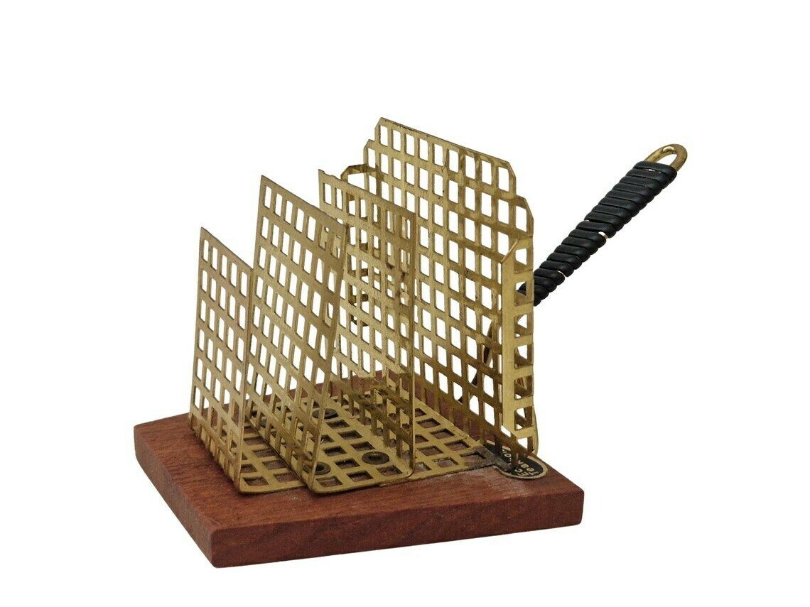 Mid Century Teak And Brass Letter Holder Rack, Mcm Desk Mail Organizer photo 66.0