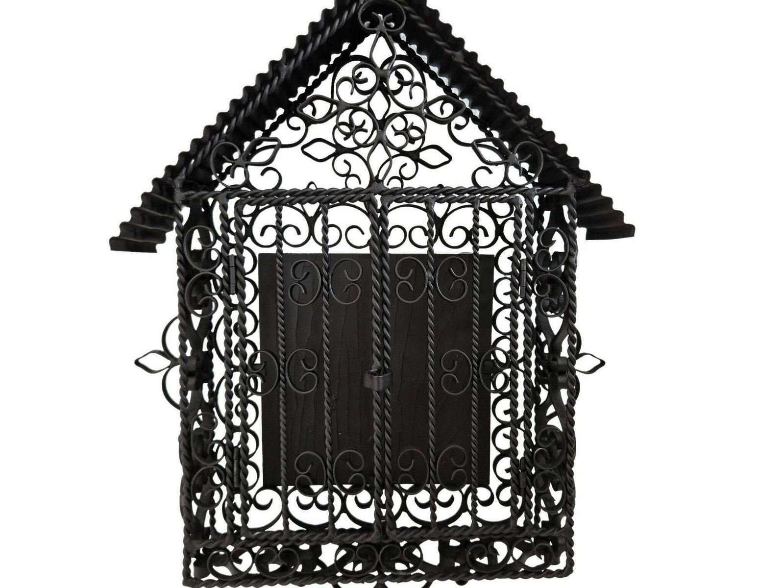 Antique French Wrought Iron Cemetery Cage, Victorian Mourning Wall Hanging Shrine photo vinterior