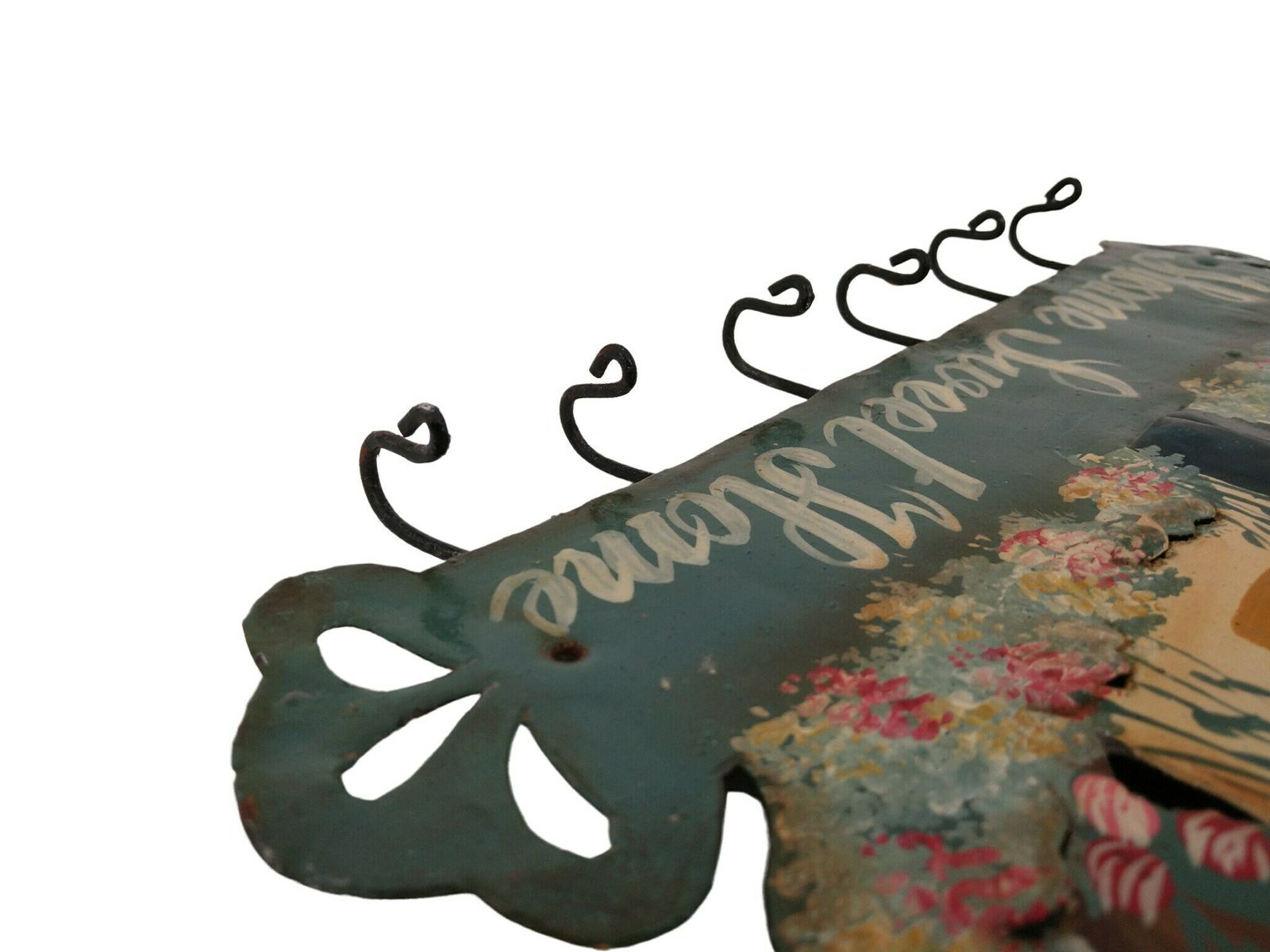 photo furniture Vintage Home Sweet Home Wall Sign With Key Hooks, Hand Painted Country Cottage Decor, Kitchen Tea Towel Rack