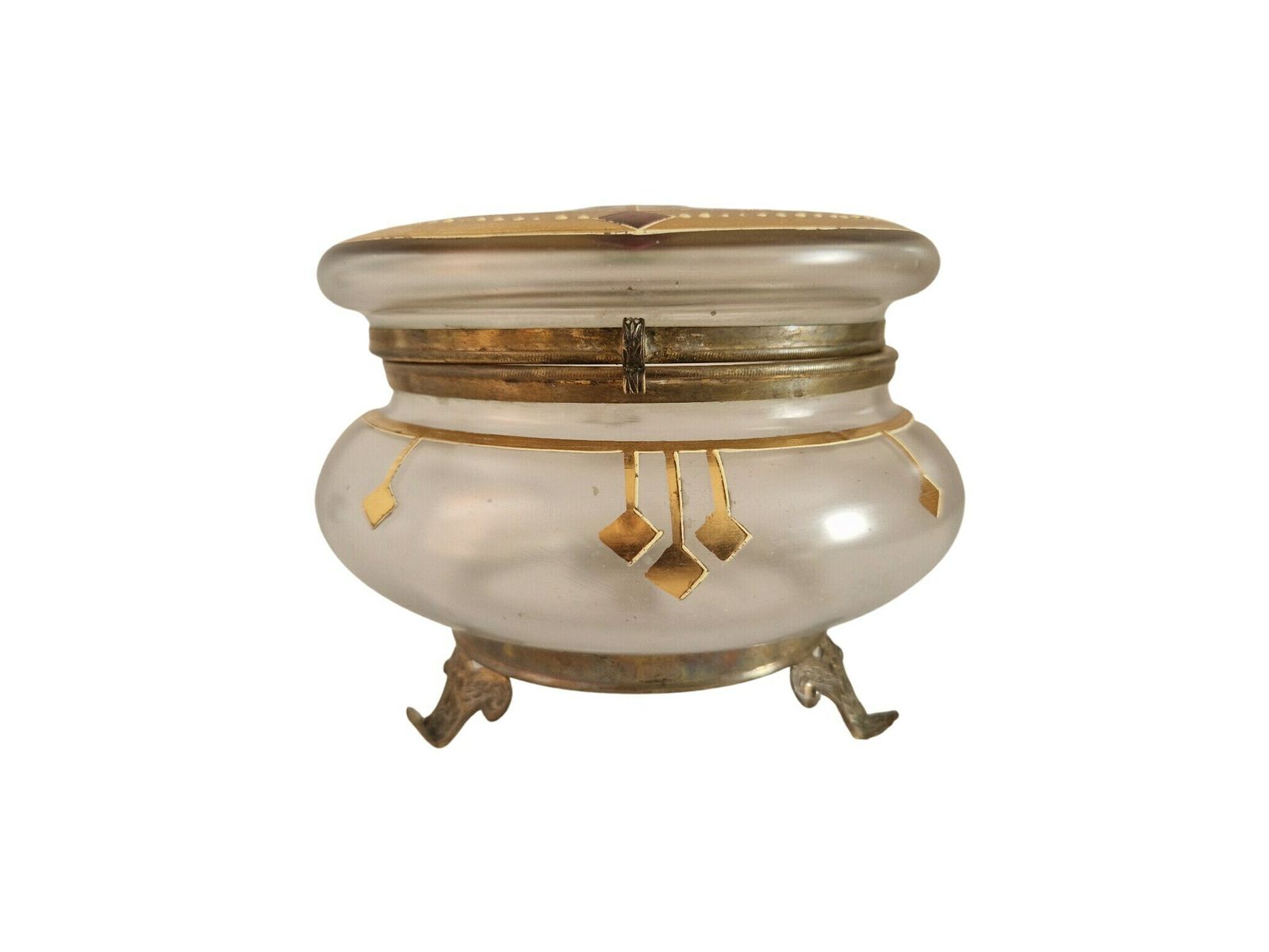 Art Nouveau Glass Candy Dish, French Antique Hand Painted Cookie Jar photo furniture