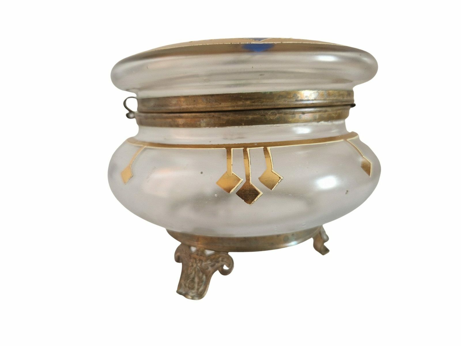 Art Nouveau Glass Candy Dish, French Antique Hand Painted Cookie Jar photo 160.0