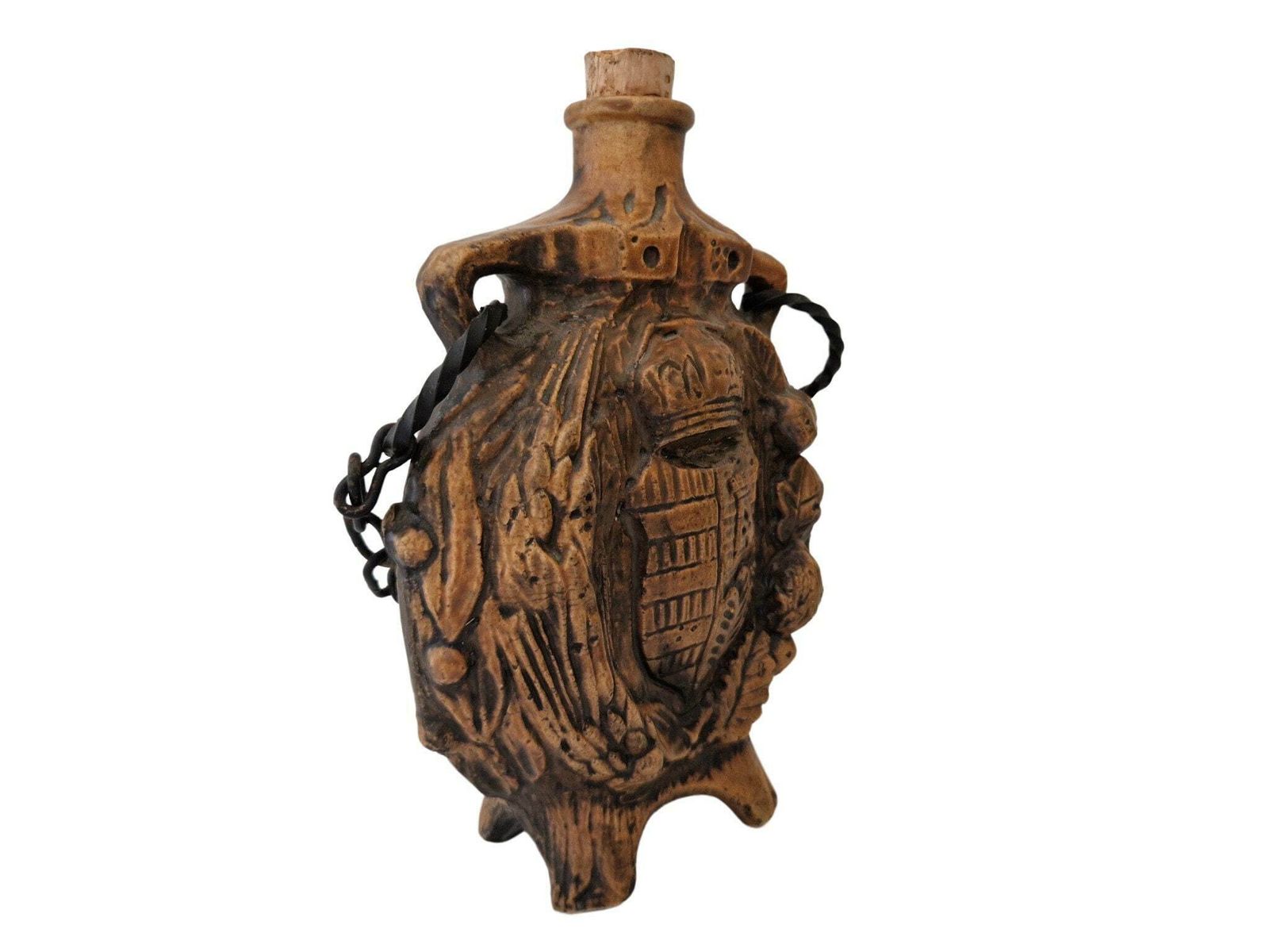 1960s Borghini Lacrima Christi Wine Decanter, Hand Painted Italian Ceramic Majolica Bottle photo vinterior