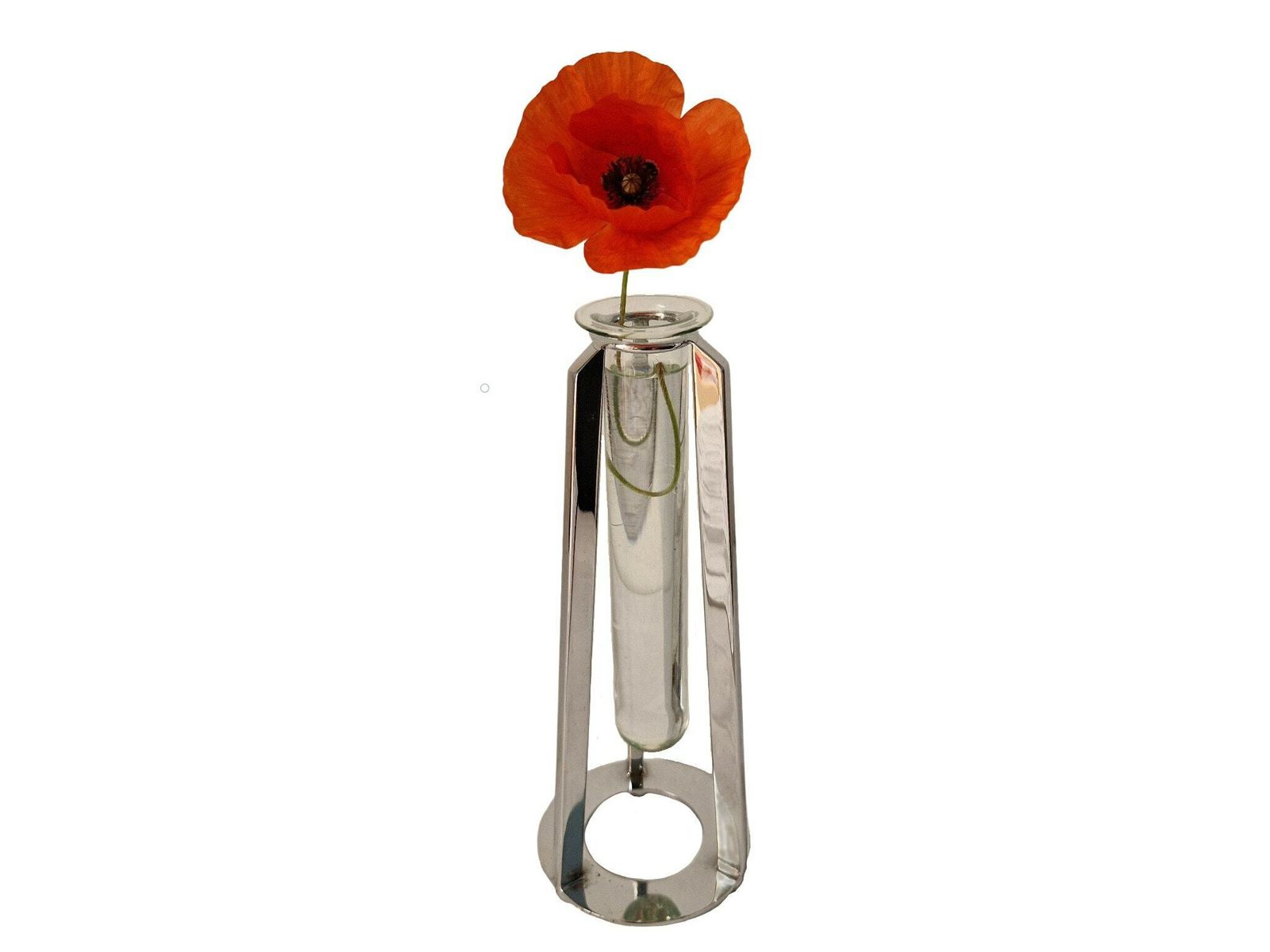 Vintage Glass Test Tube Bud Vase With Chrome Metal Tripod Vase photo vinterior