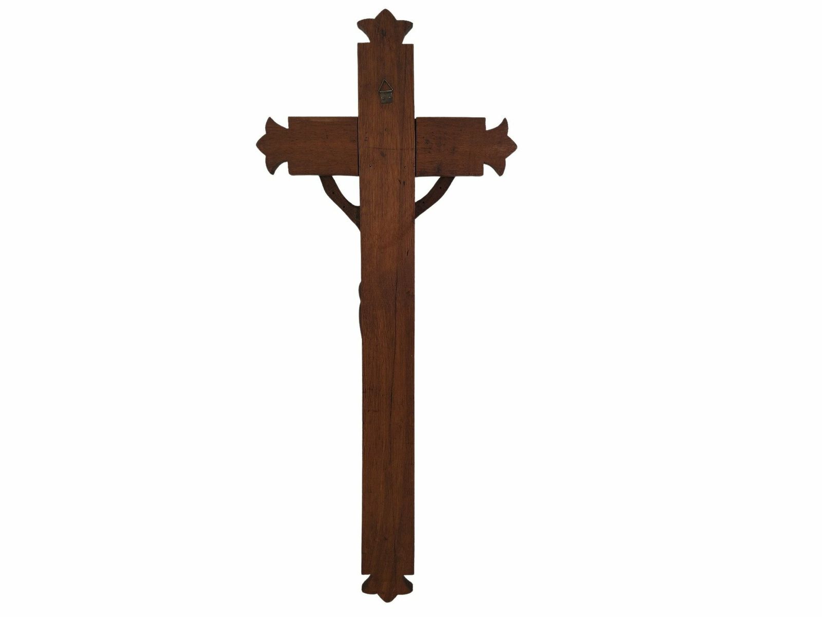 photo for sale Primitive Hand Carved Wood Crucifix, Large French Wall Hanging Cross With Jesus Figurine