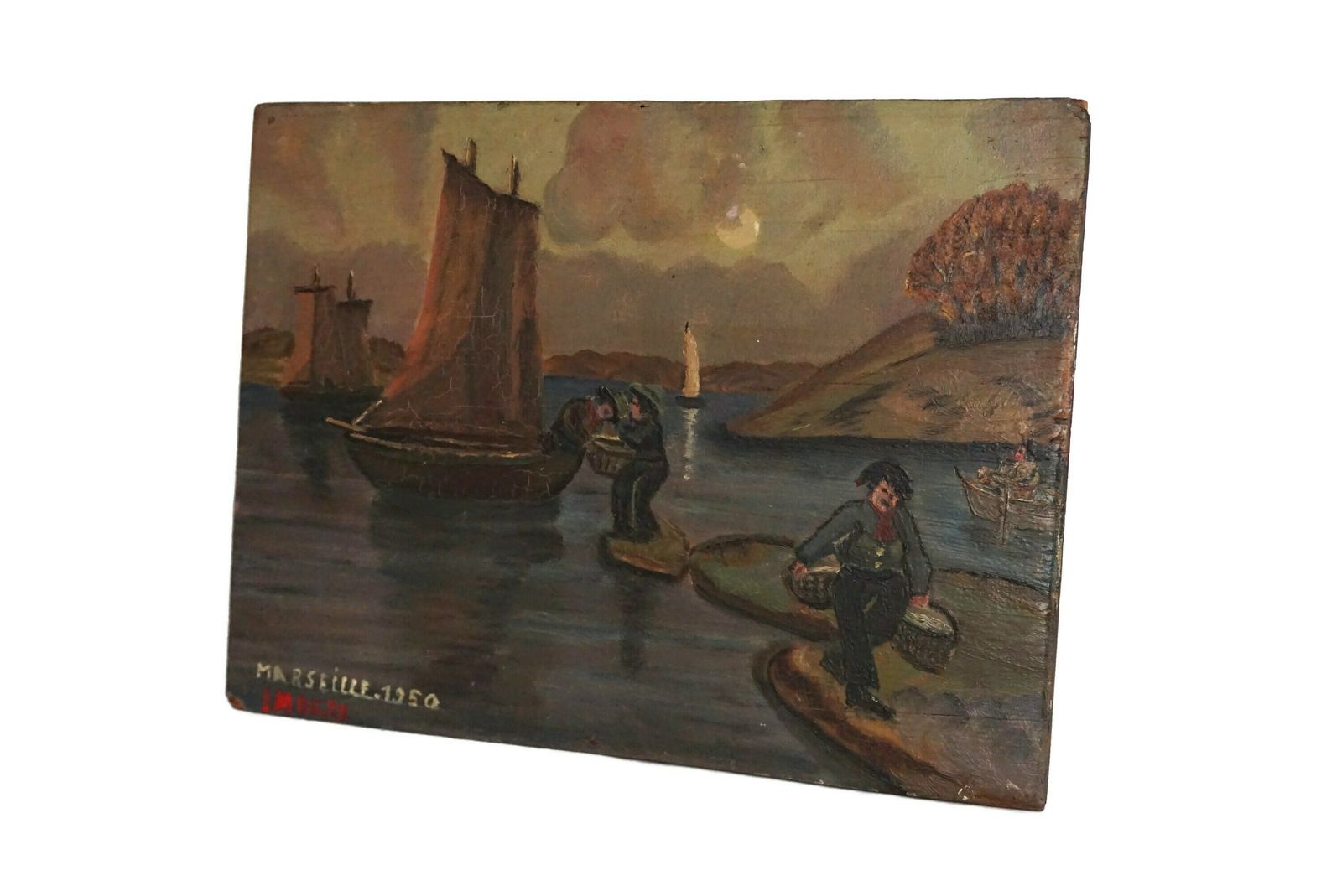Schilderij Van Vissersboot En Visser, Frans Kustlandschap Aan De Middellandse Zee photo buy