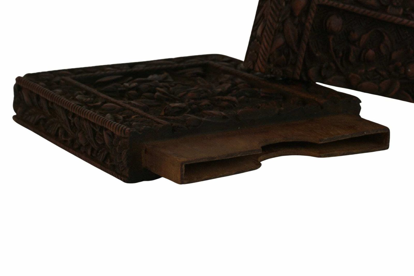 Antique Chinese Hand Carved Sandalwood Calling Card Case With Flowers, Victorian Wooden Box photo vinterior