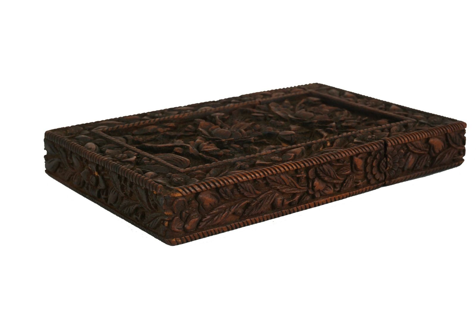 Antique Chinese Hand Carved Sandalwood Calling Card Case With Flowers, Victorian Wooden Box photo buy