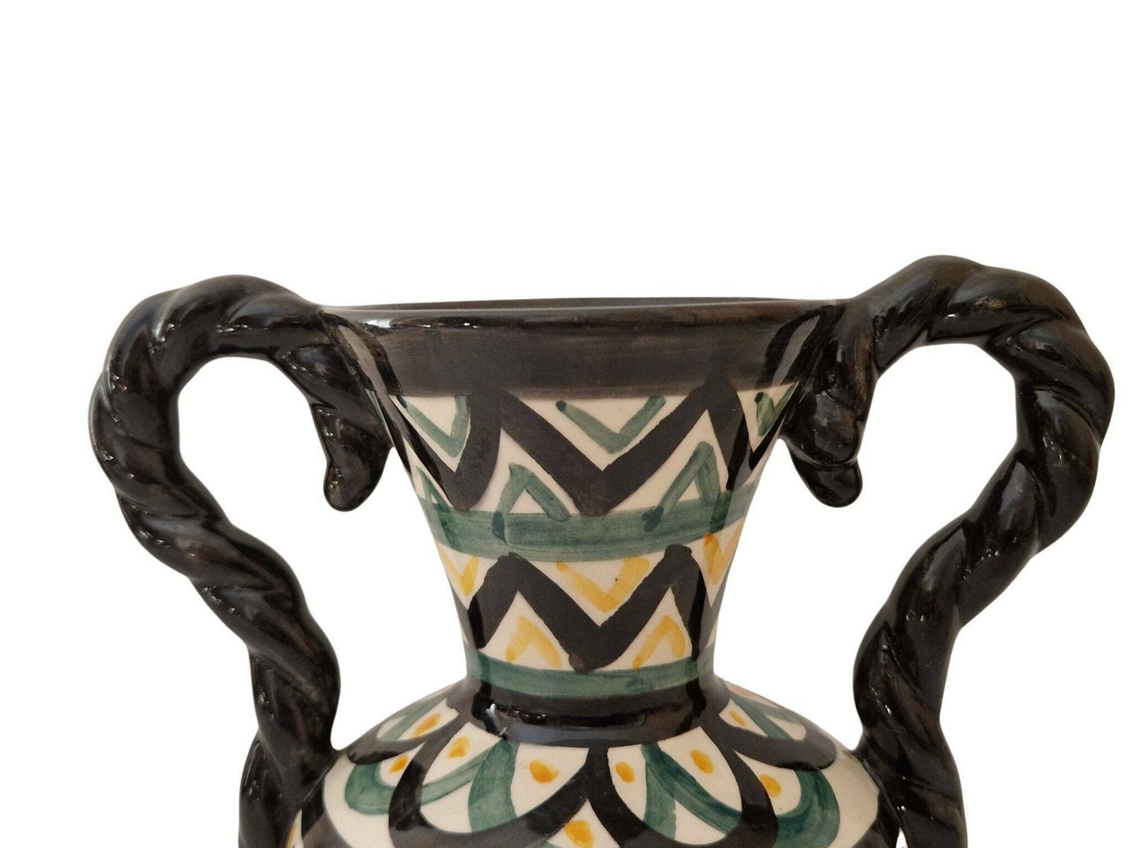 Mid Century Pottery Vase With Handles By Saint Jean De Bretagne, Hand Painted French Breton Ceramic photo buy