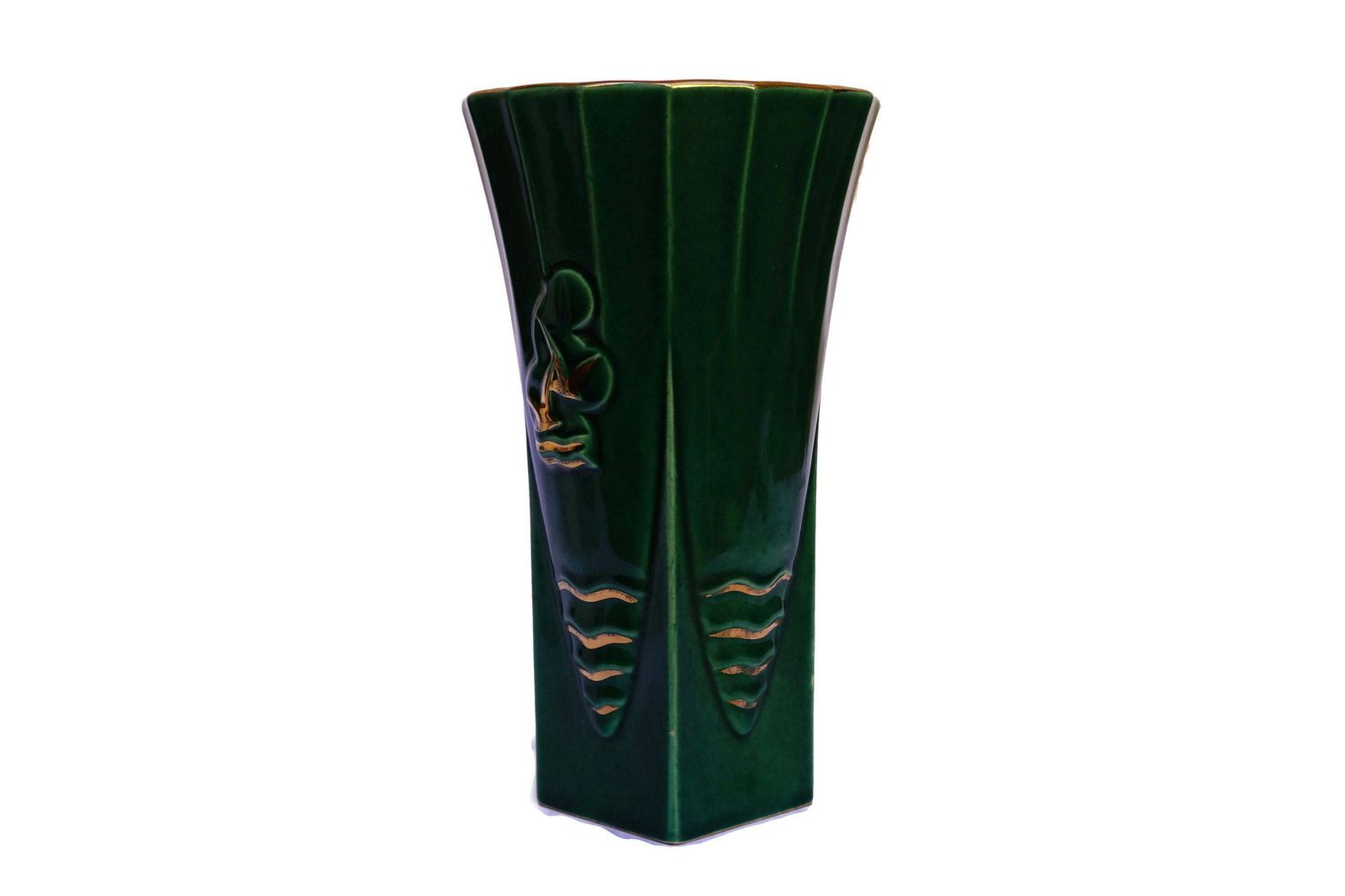 French Art Deco Pottery Vase With Seagulls And Sailing Boat, Nautical Mid Century photo vinterior