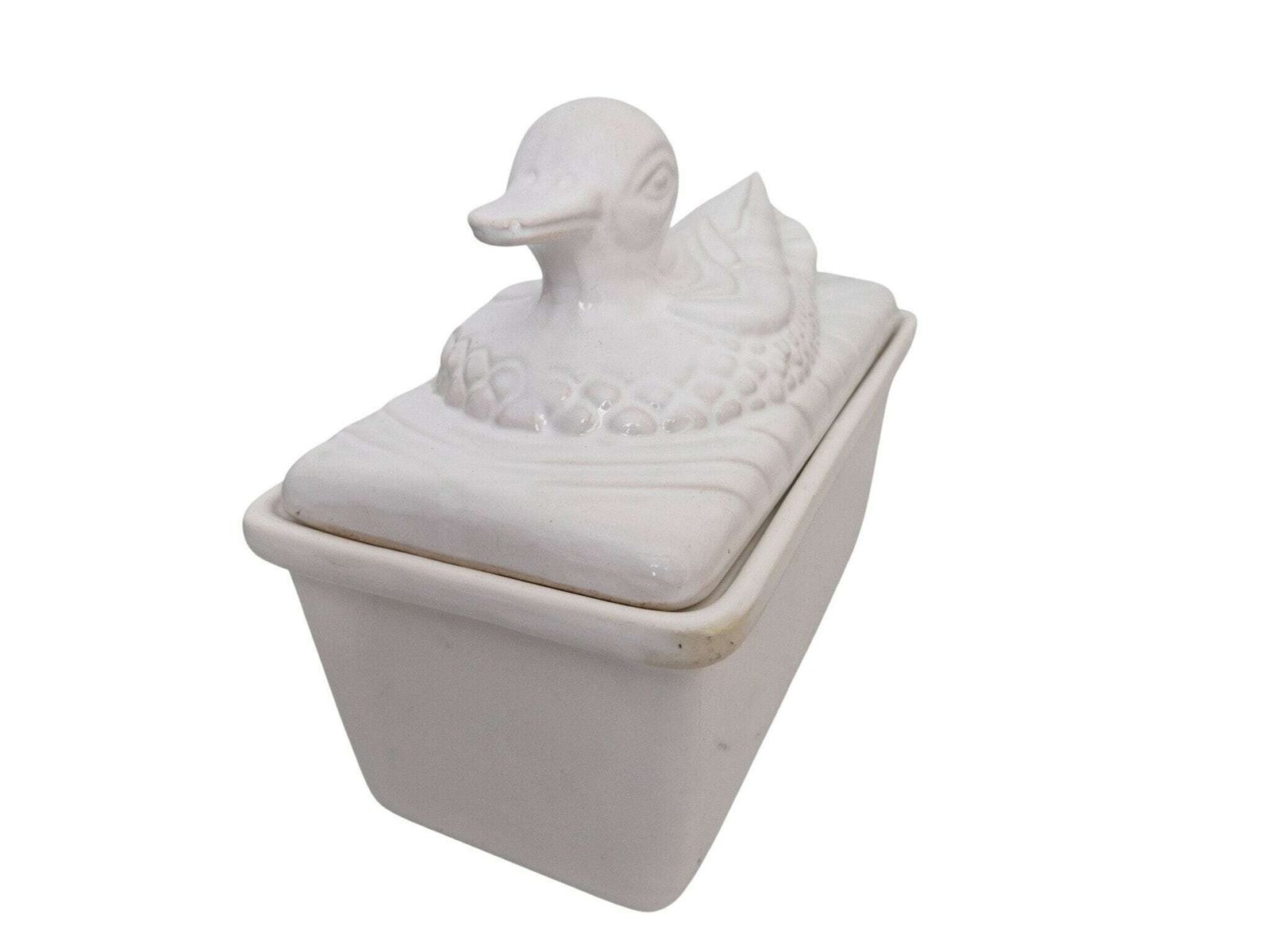 French White Ironstone Duck Tureen, Covered Casserole Terrine Dish photo vinterior