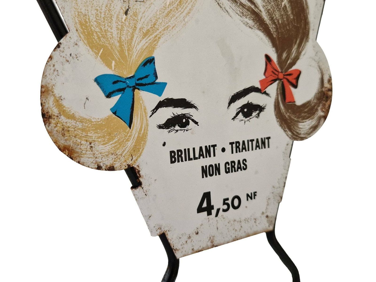 1960s Hairdresser Advertising Display Stand & Cosmetics Caddy, French Mid Century Bio Brillantene Roja Sign photo vintage