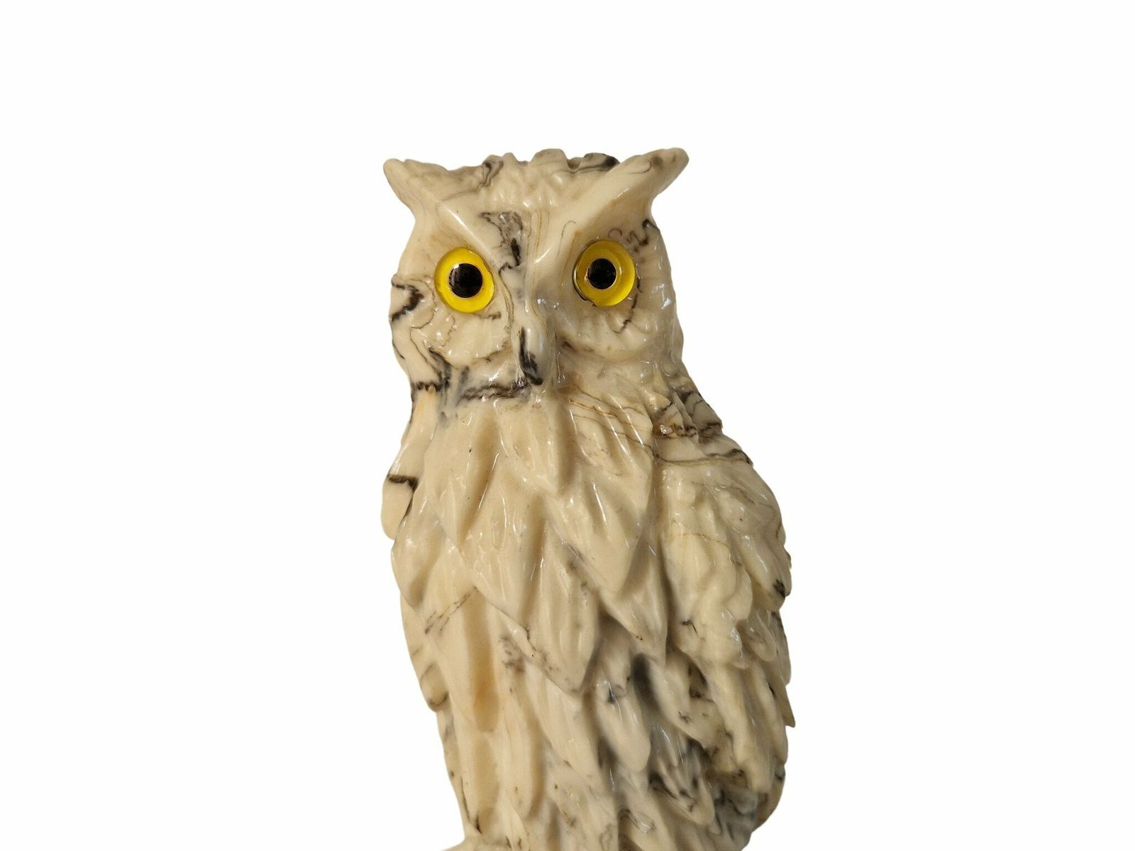 Resin Owl Figurine With Glass Eyes, Collectible Marble Effect Bird Statue photo furniture