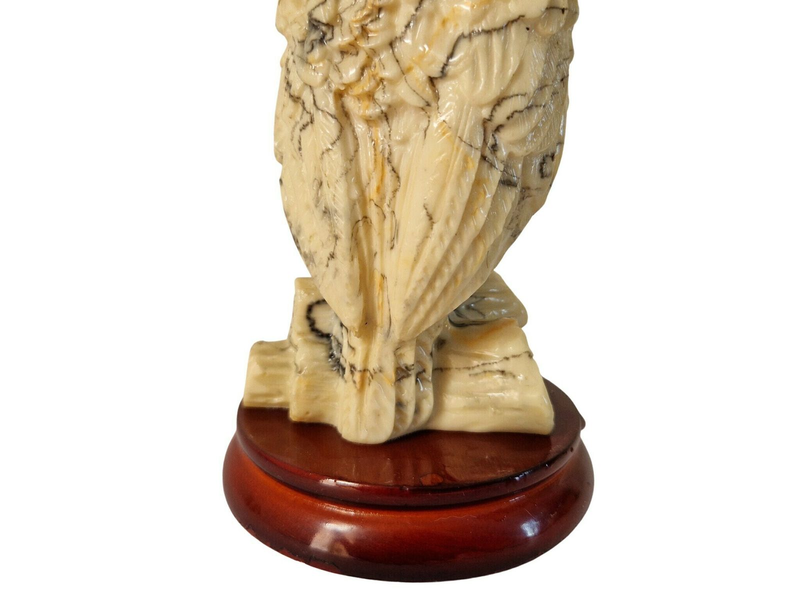 Resin Owl Figurine With Glass Eyes, Collectible Marble Effect Bird Statue photo 80.0