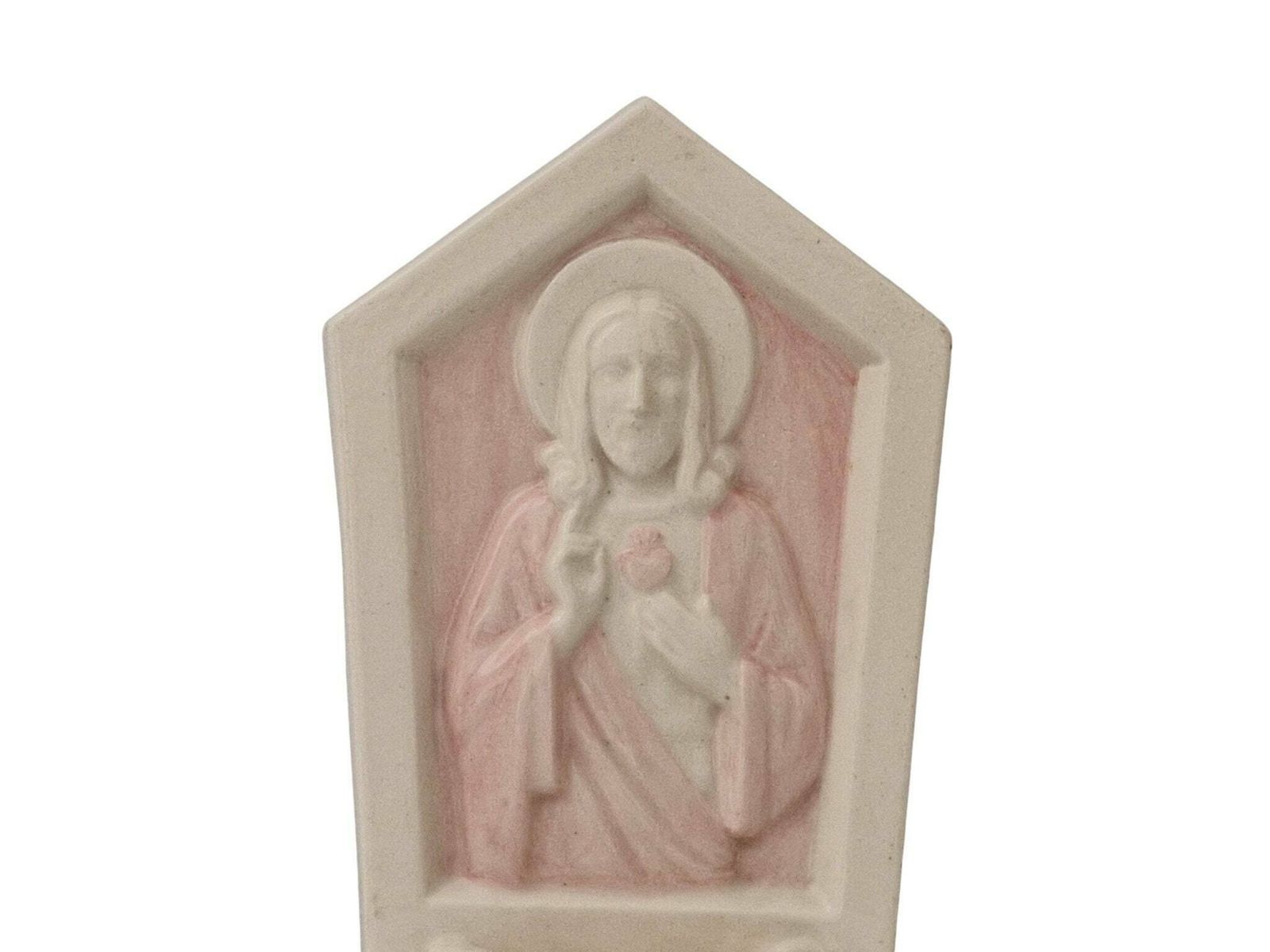 Art Deco Desvres Wijwaterbakje, Heilig Hart Van Jezus Wandornament Door Gabriel Fourmaintraux photo furniture