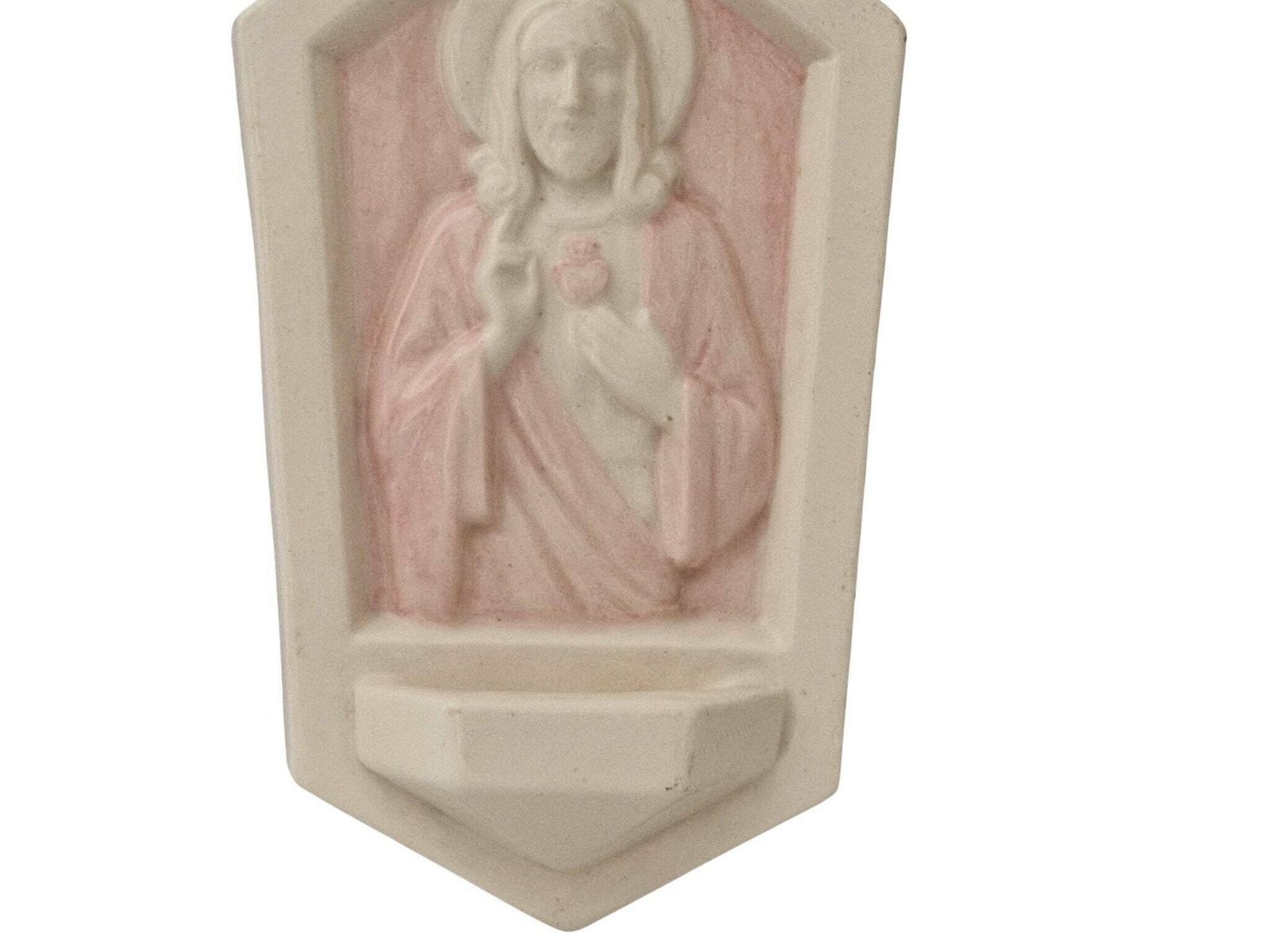 Art Deco Desvres Holy Water Font, Sacred Heart Of Jesus Wall Pocket By Gabriel Fourmaintraux photo for sale