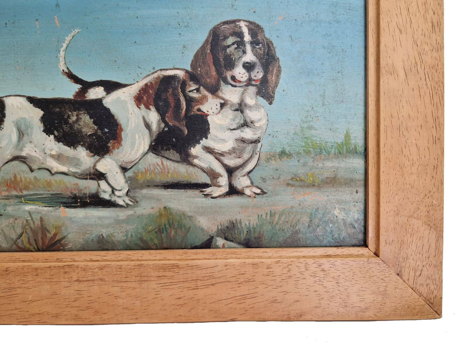 photo furniture Basset Dogs Portrait Painting, Original Framed Animal Wall Art