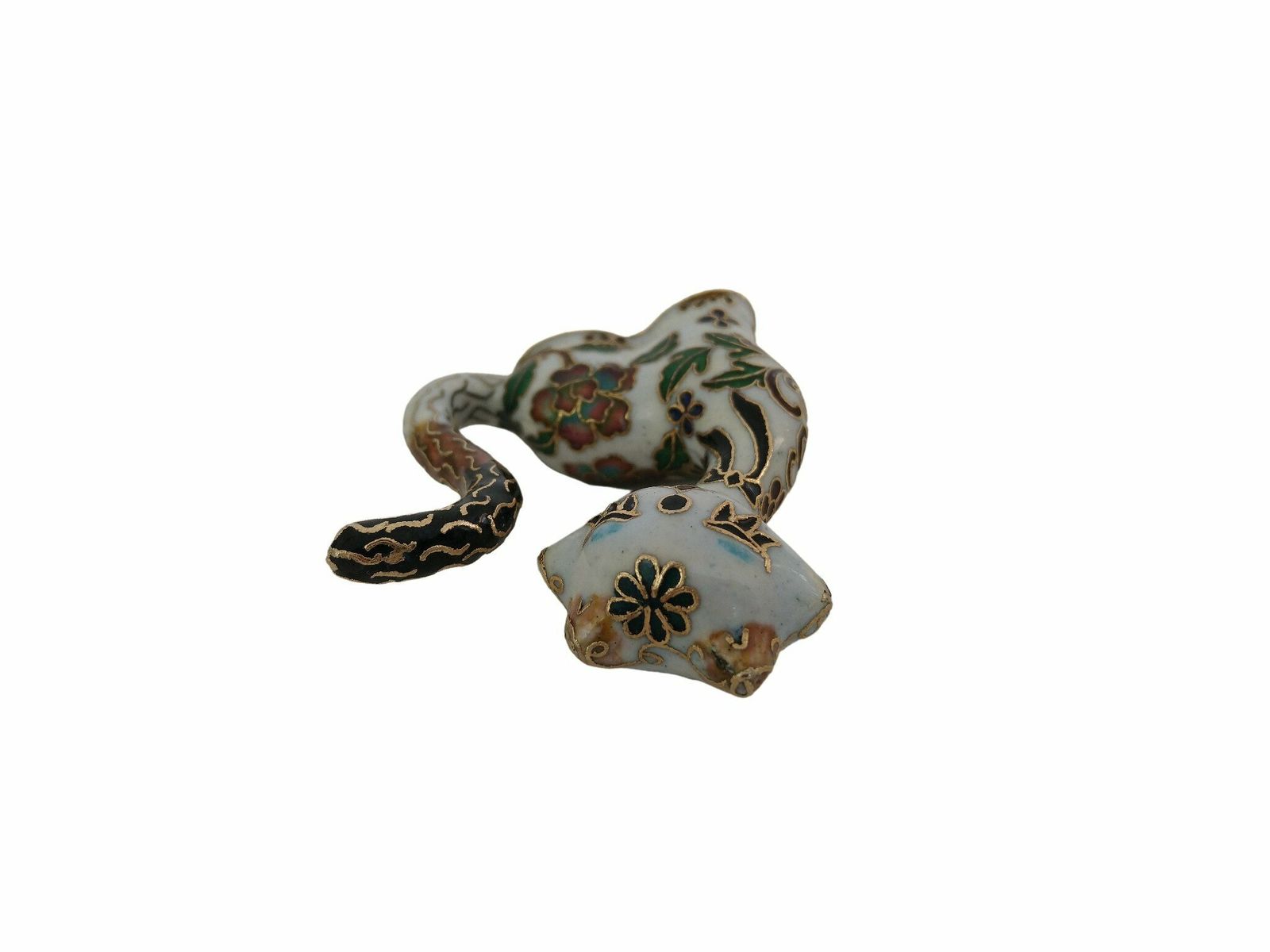 Vintage Chinese Cloisonne Cat Figurine, Collectible Enamel Brass Animal Figure photo buy