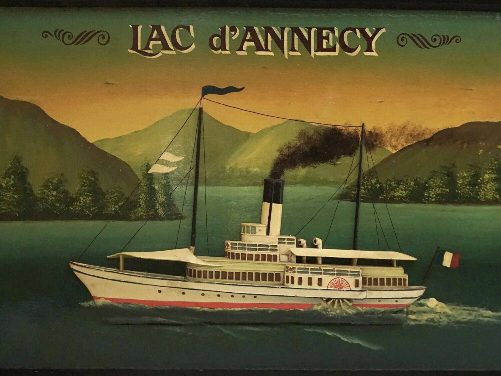 Steam Boat Nautical Wall Sign, Vintage Annecy Lake And Landscape Art photo furniture