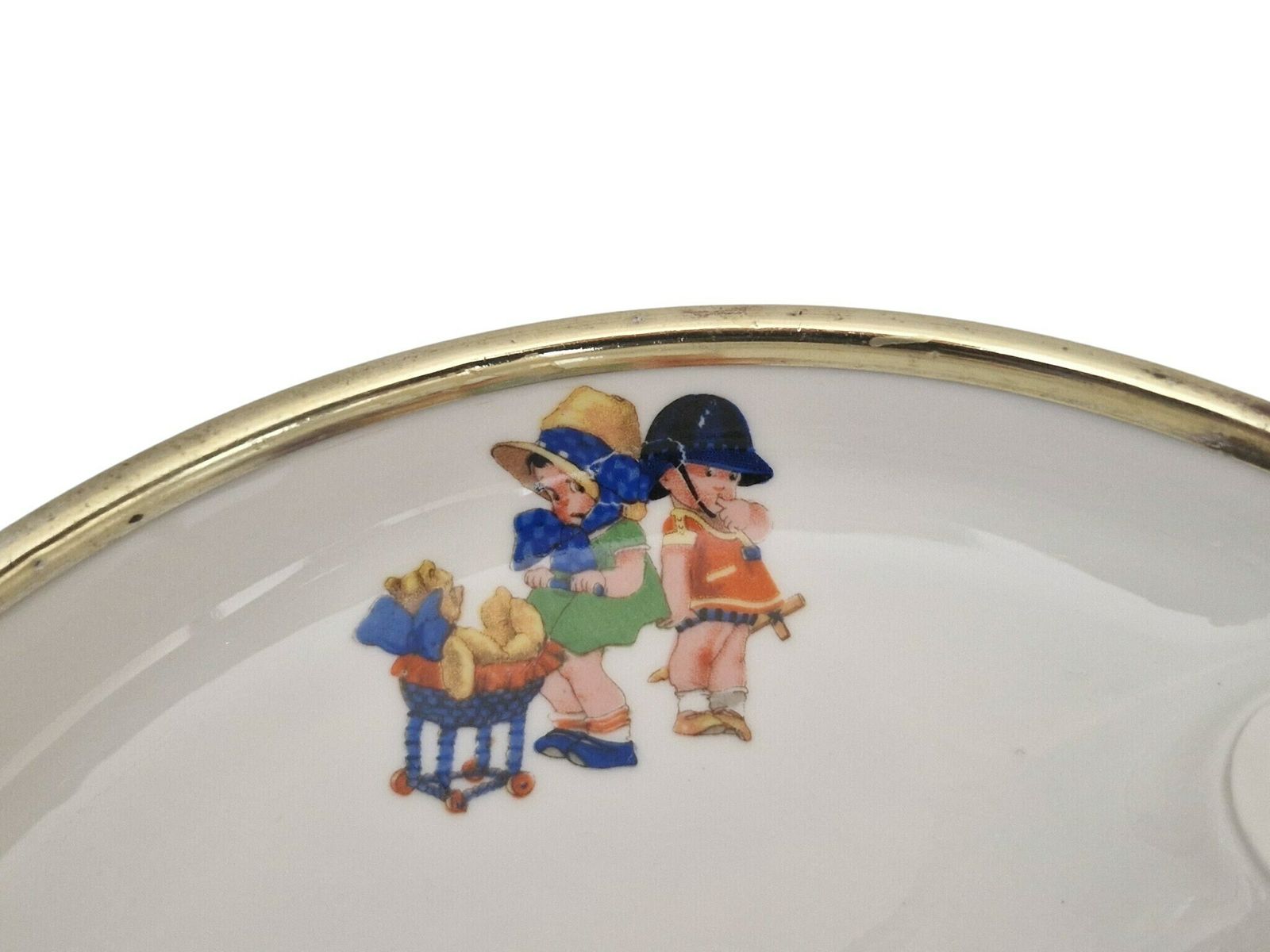 photo furniture Baby Feeding Bowl With Art Deco Children Illustrations, Porcelain Food Warming Dish
