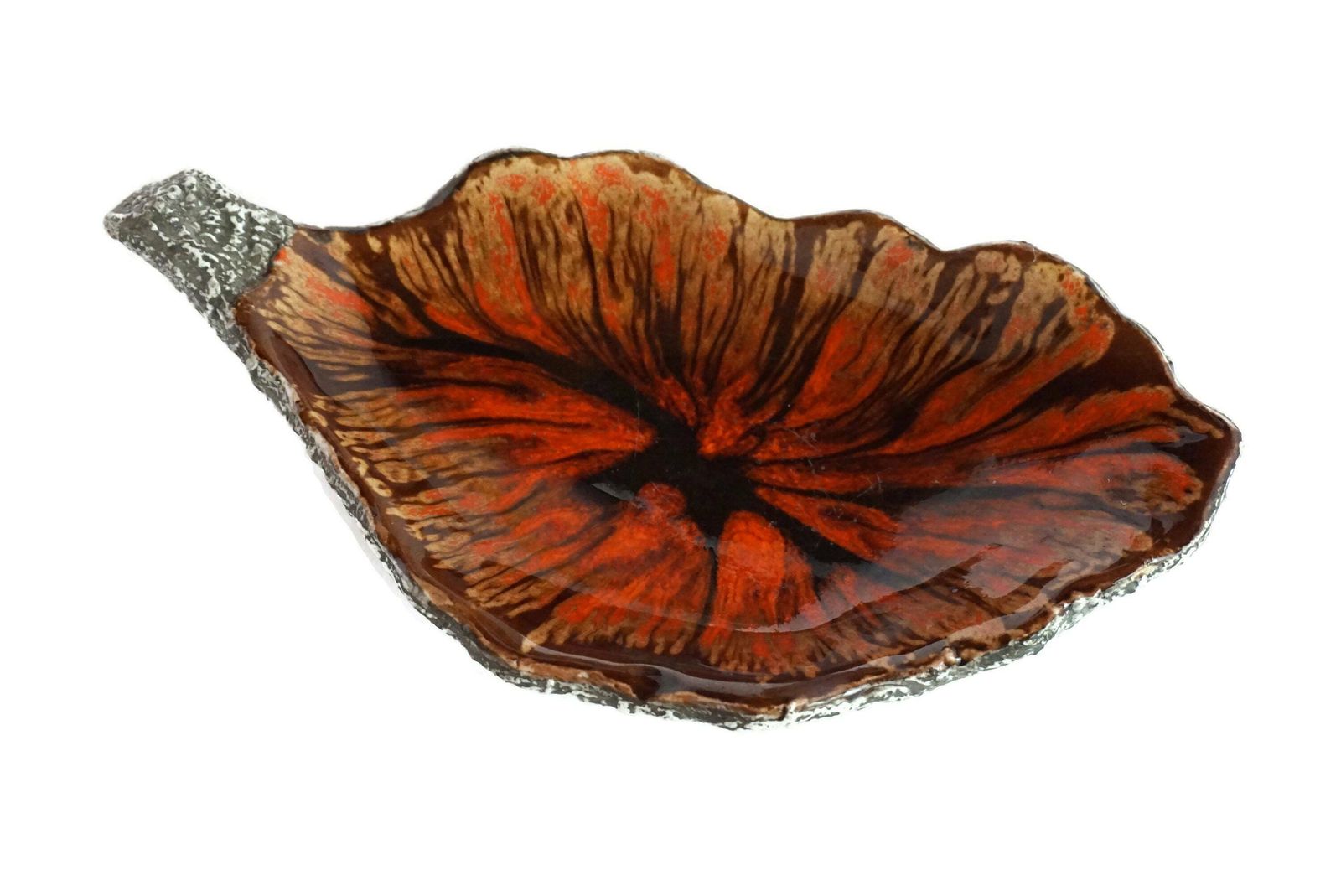 1950s French Pottery Leaf Coin Dish, Mid Century Modern Ceramic Fat Lava Glaze photo furniture
