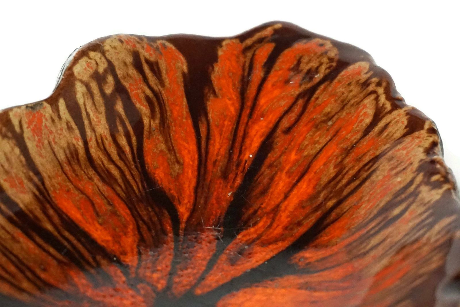 1950s French Pottery Leaf Coin Dish, Mid Century Modern Ceramic Fat Lava Glaze photo vintage