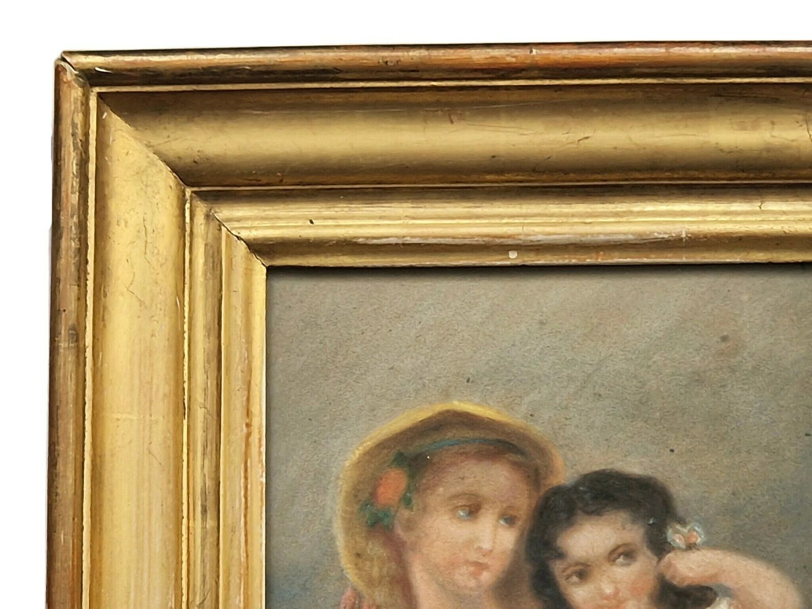 19th Century Children Portrait Oil Pastel Drawing, photo for sale