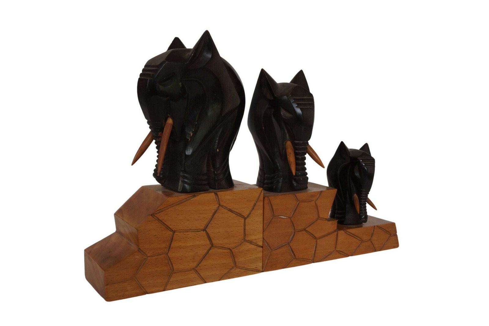 photo furniture French Carved Wood Elephant Figurine Bookends, Safari Animal Statues