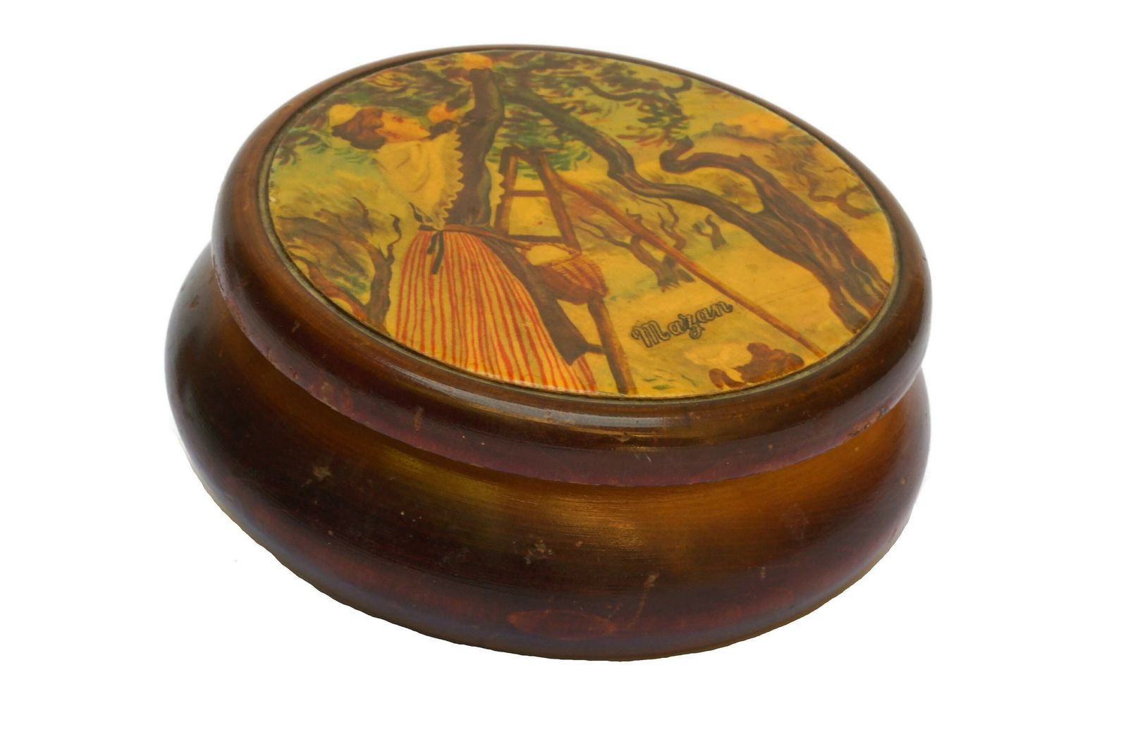 Provence Souvenir Wooden Box With Olive Tree And Arlesienne Lady, French Jewelry Trinket Dish photo for sale