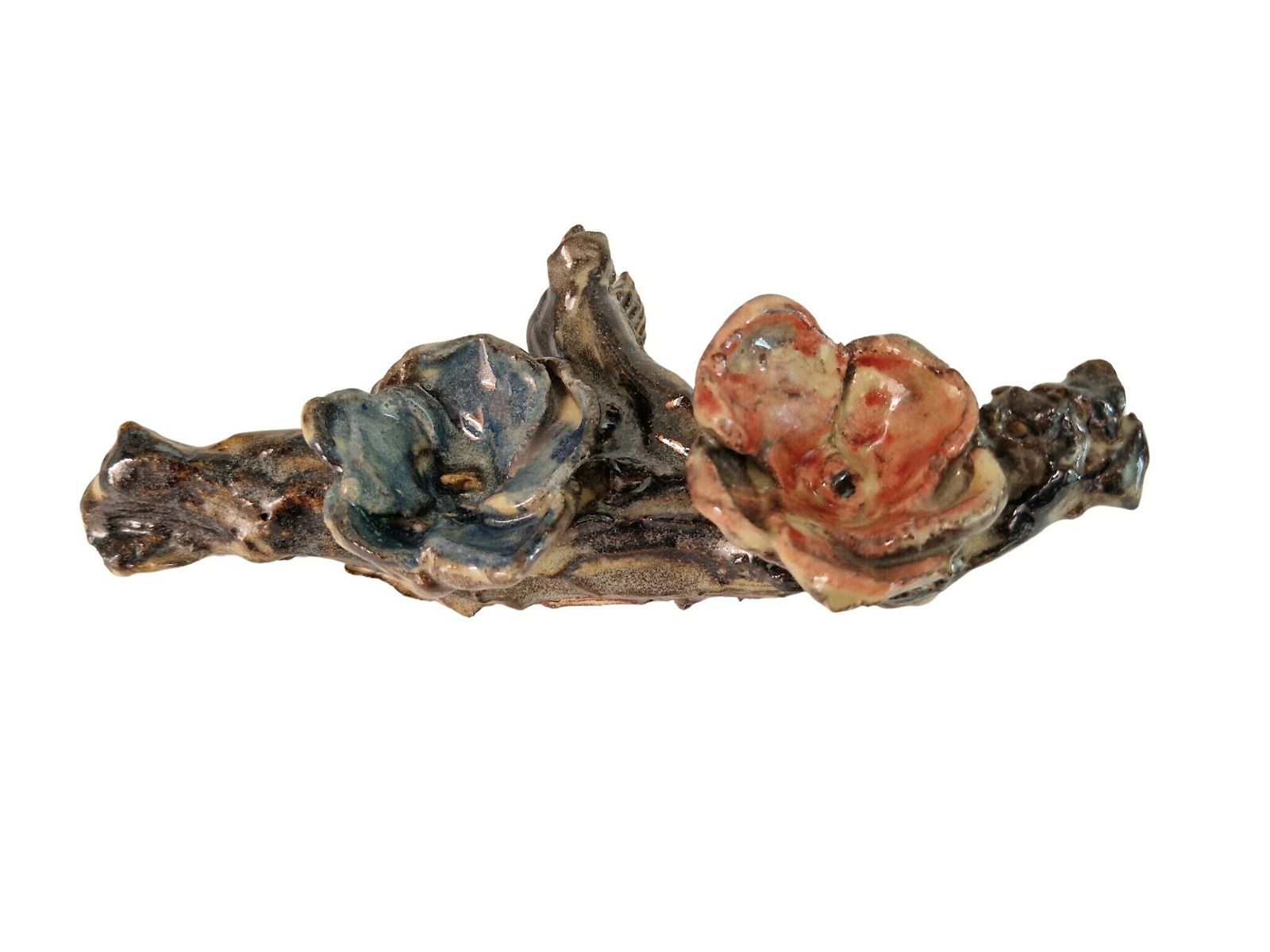 Hand Made Pottery Flower Tealight Candleholder Pair, French Glazed Ceramic Table Decor photo vinterior