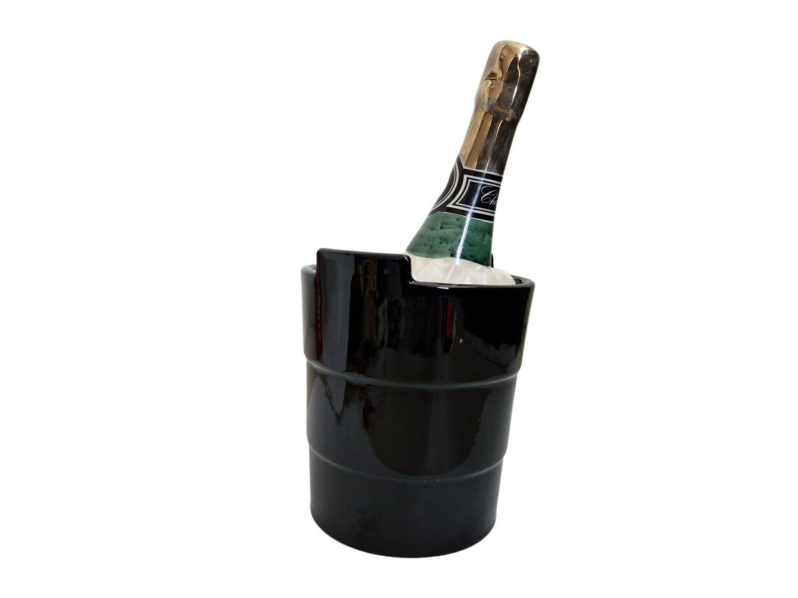 Vintage Champagne Ice Cube Bucket, French Ceramic Trompe L'oeil, 1976 Birthday Gift photo for sale