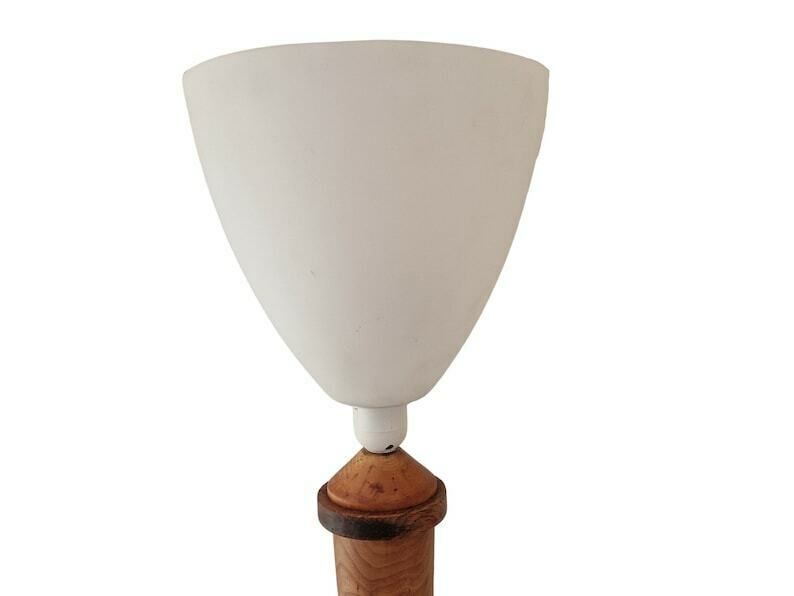 Art Deco Walnut Wood Table Lamp With Tulip Opaline Glass Shade French Mazda Style Light photo Lighting
