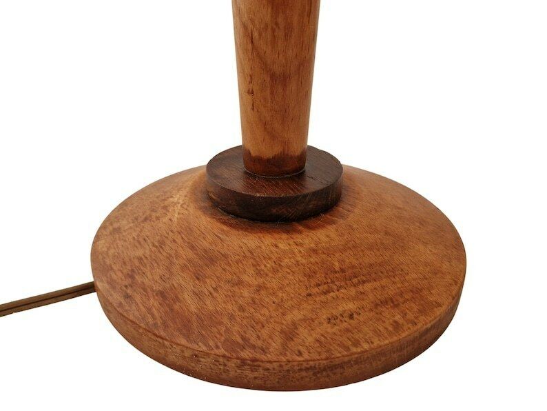 photo furniture Art Deco Walnut Wood Table Lamp With Tulip Opaline Glass Shade French Mazda Style Light