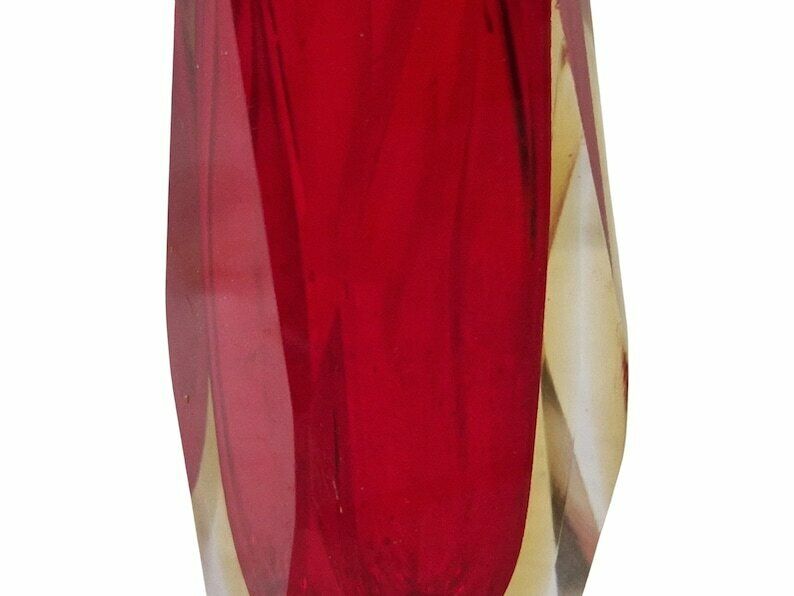 Red Sommerso Murano Faceted Glass Vase, Mid Century Mandruzzato 2 Layer Glass Flower Holder photo 166.0