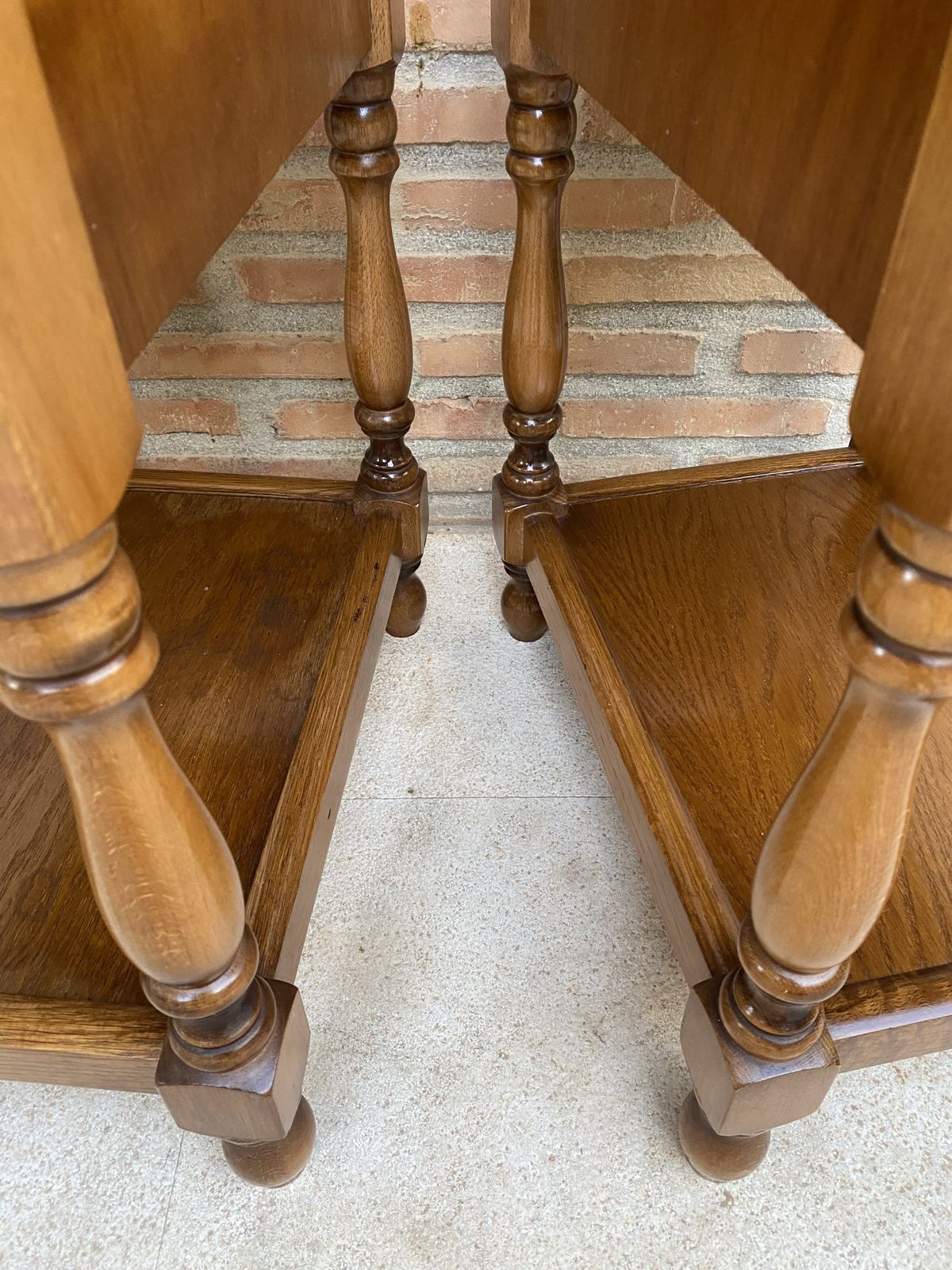 20th Century Pair Of Spanish Nightstands With One Drawer And Iron Hardware And One Open Shelf photo for sale