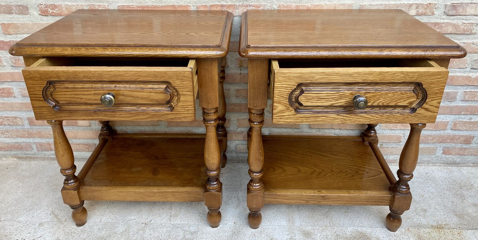 20th Century Pair Of Spanish Nightstands With One Drawer And Iron Hardware And One Open Shelf photo 1804.79